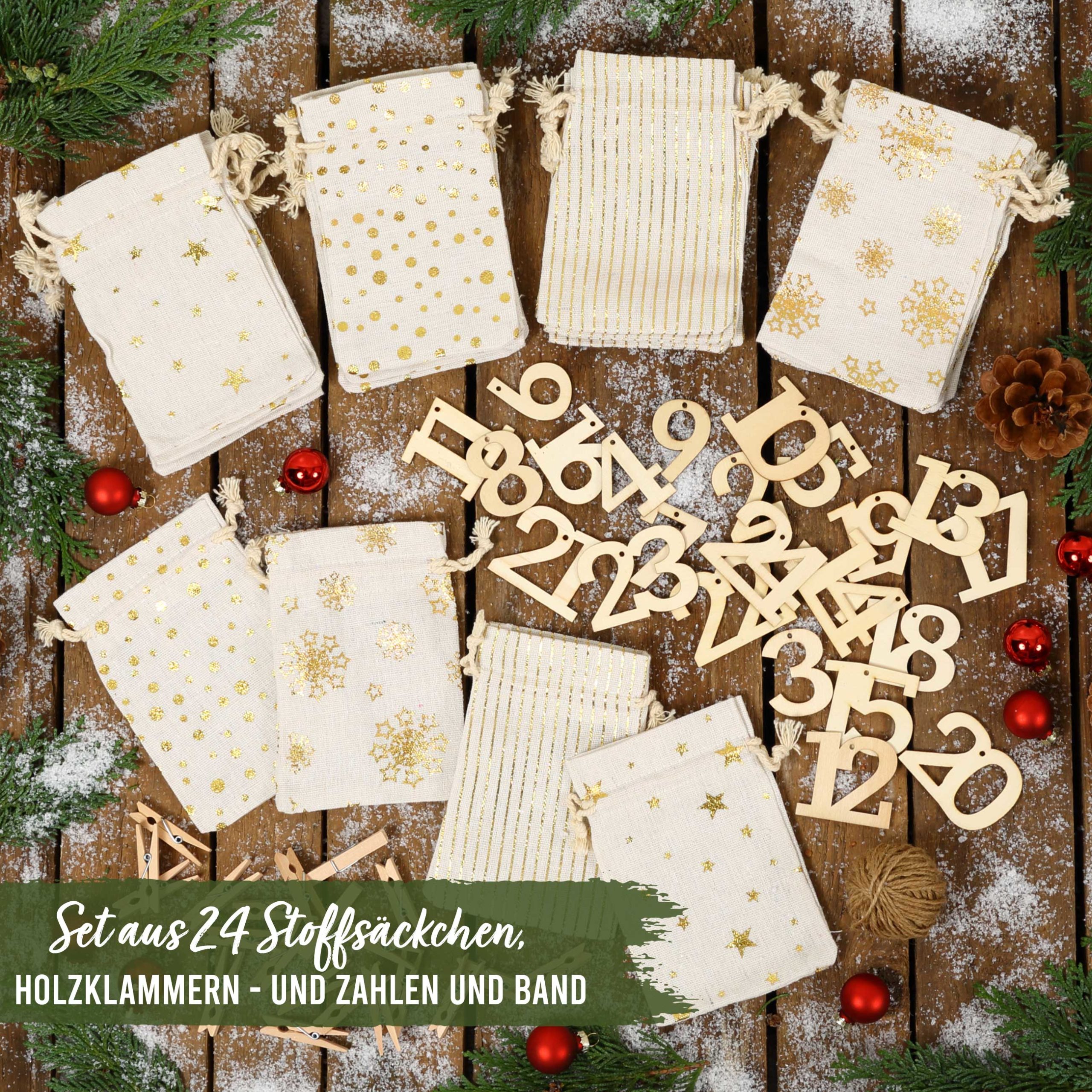 DIY Adventkalender Stoffsäckchen Gold