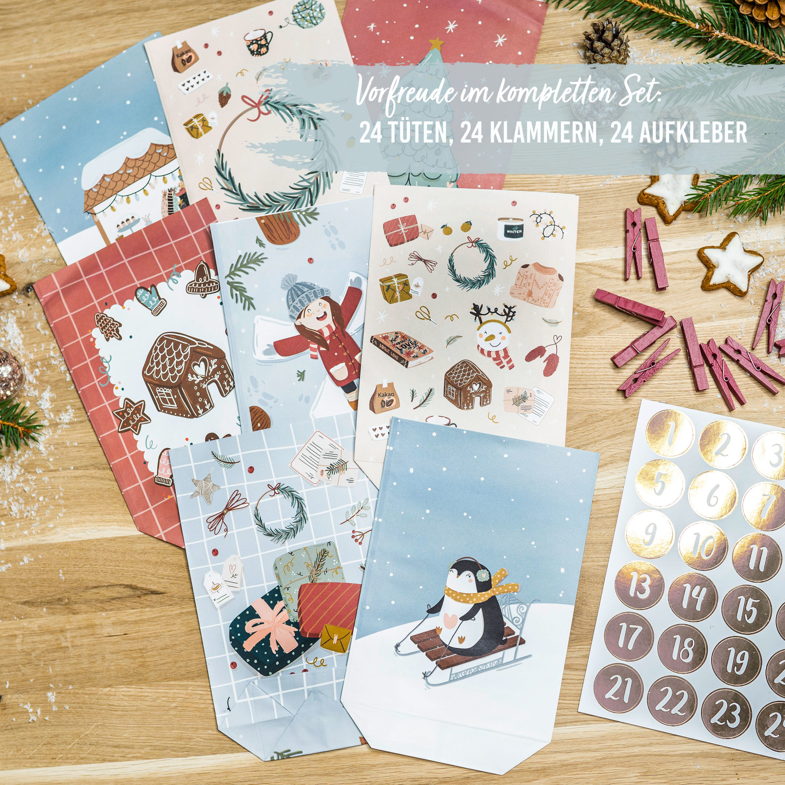 DIY Adventkalender bedruckt Eisblau