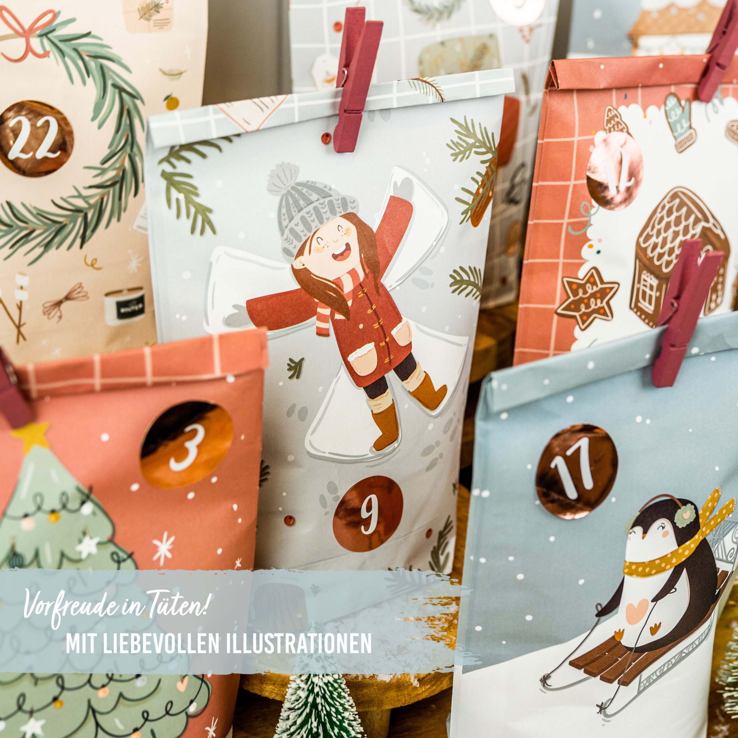 DIY Adventkalender bedruckt Eisblau